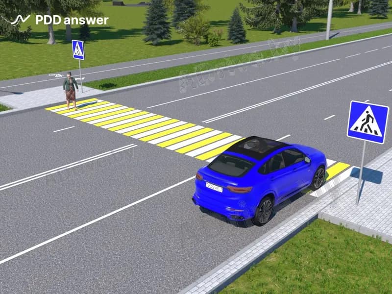 Предоставил ли преимущество водитель легкового автомобиля пешеходу, проезжая безостановочно пешеходный переход в показанной ситуации?