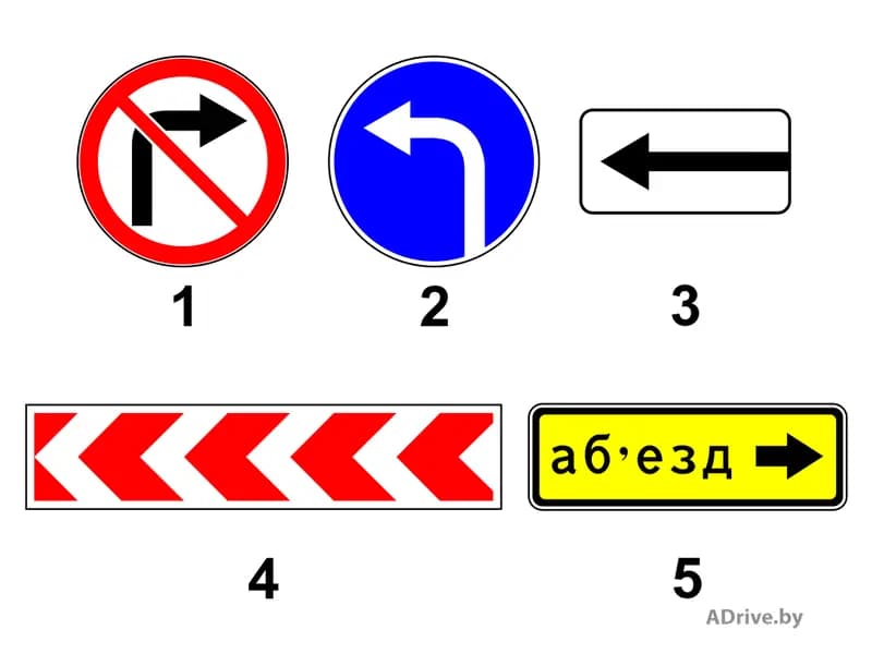 Какой из показанных на рисунке дорожных знаков применяется для информирования водителей о направлении объезда препятствия для дорожного движения слева на ремонтируемом участке дороги?