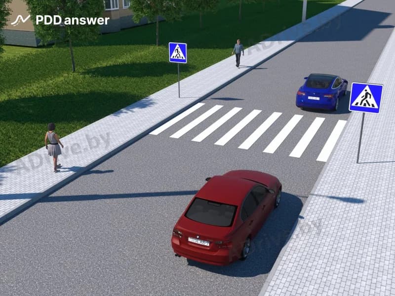 В каком из ответов наиболее полно перечислены действия, которые запрещены водителю красного автомобиля в указанном месте?