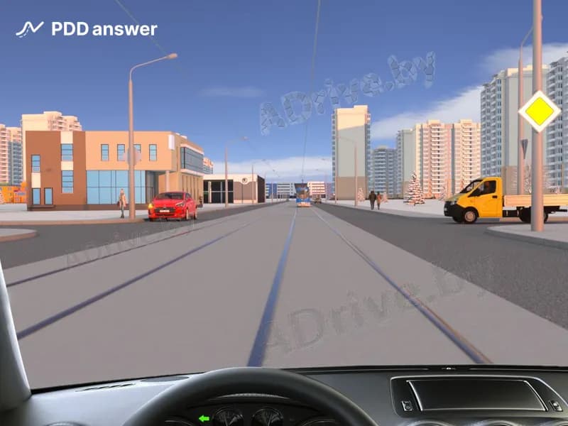 Кому в показанной ситуации Вы обязаны уступить дорогу, поворачивая налево на перекрёстке?