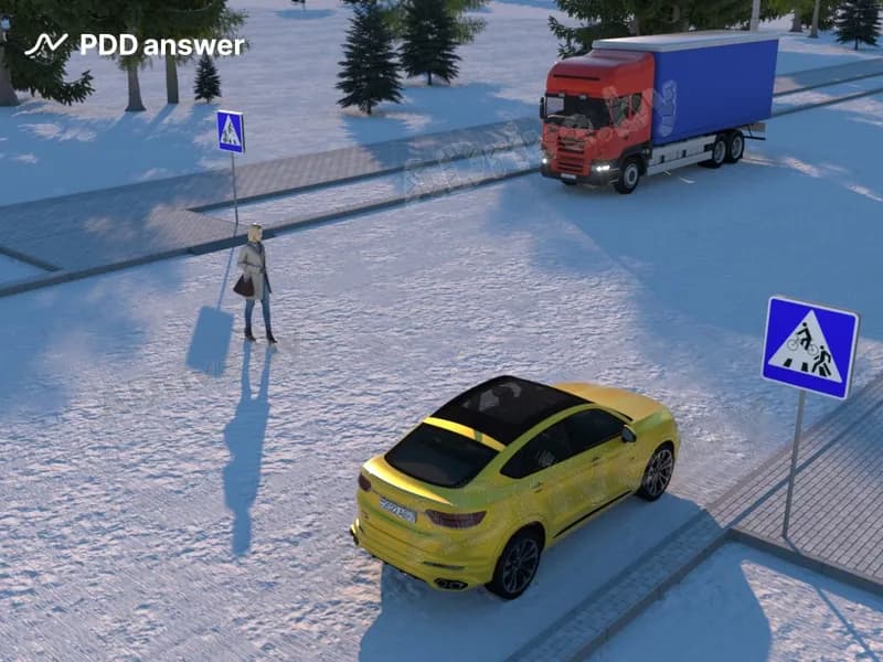 Предоставил ли преимущество пешеходу водитель жёлтого легкового автомобиля в показанной ситуации?