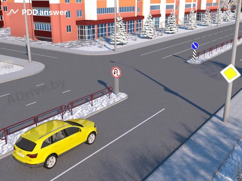 В каких направлениях разрешено продолжить движение водителю легкового автомобиля в показанной ситуации?