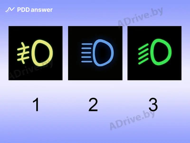 Какой из показанных индикаторов на панели приборов будет свидетельствовать о включении дальнего света фар?