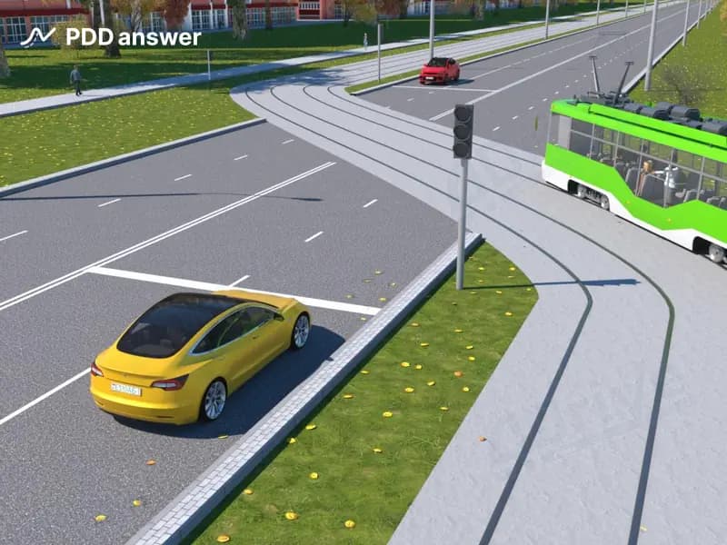 Обязаны ли водители легковых автомобилей уступить дорогу трамваю в показанной ситуации (светофоры выключены)?