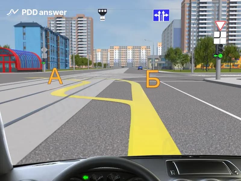По какой траектории Вам следует выполнить поворот налево в показанной ситуации?