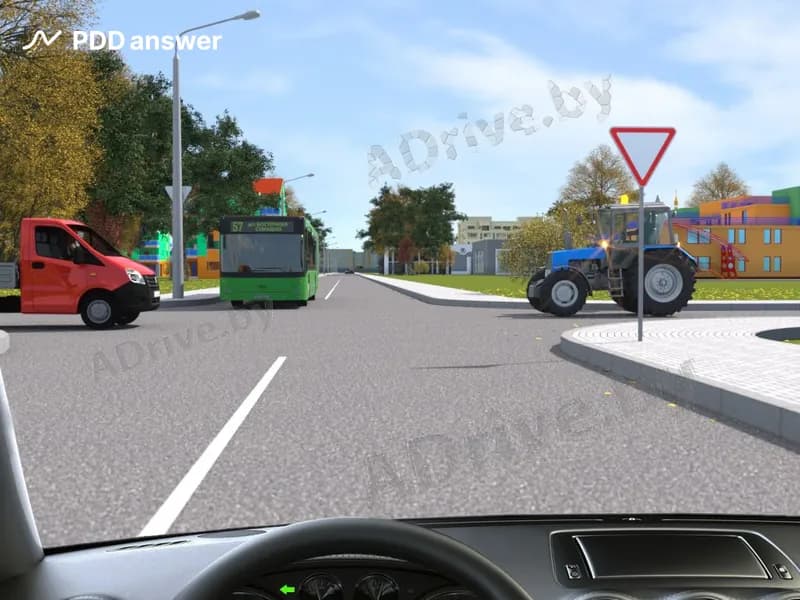 Как Вы должны поступить в показанной ситуации, поворачивая налево на перекрёстке?