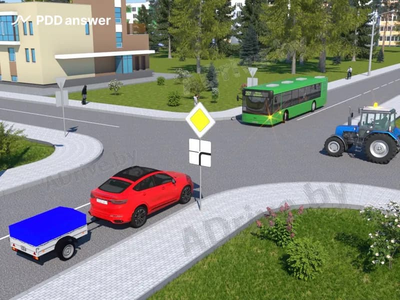 В показанной ситуации при движении прямо водитель легкового автомобиля с прицепом: