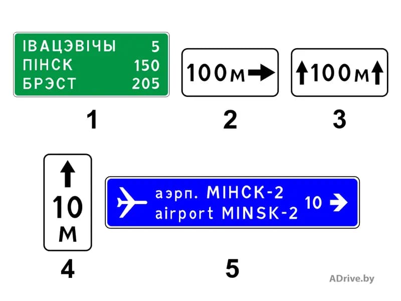 Какой из показанных на рисунке дорожных знаков называется «Расстояние до объекта»?