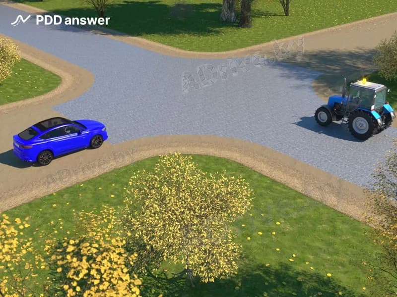 Какое из транспортных средств в показанной ситуации находится на главной дороге?