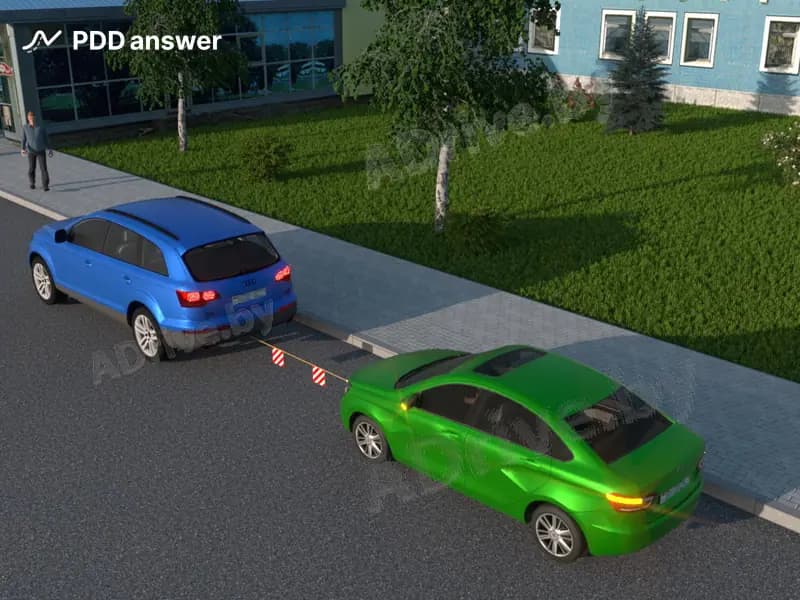 Разрешается ли Вам произвести буксировку с помощью гибкой сцепки автомобиля, у которого не заводится двигатель, если этот автомобиль оборудован вакуумным усилителем рабочей тормозной системы?