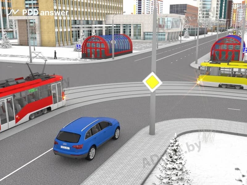 В показанной ситуации водитель синего легкового автомобиля: