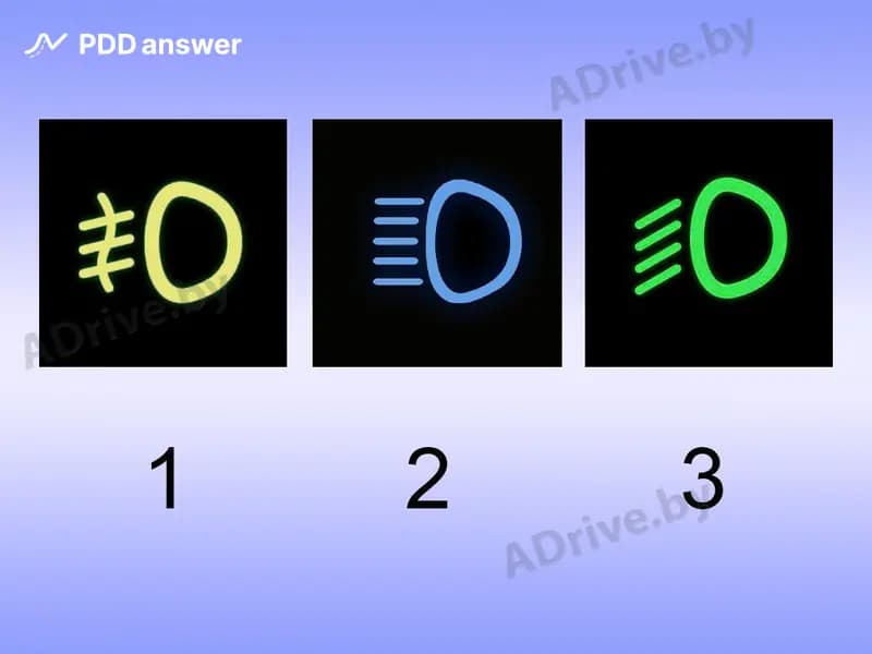 Какой из показанных индикаторов на панели приборов будет свидетельствовать о включении противотуманных фар?