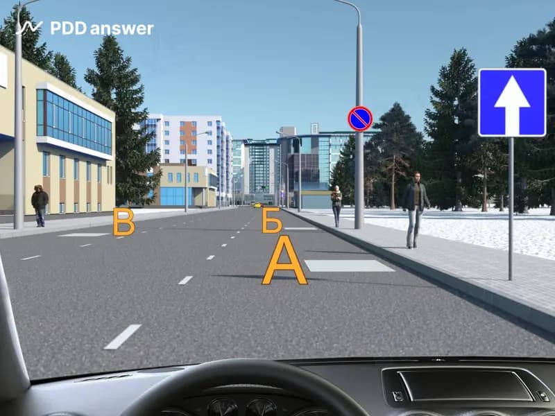 В каких местах из указанных на рисунке Вам разрешено поставить на стоянку легковой автомобиль в населённом пункте на дороге с односторонним движением?