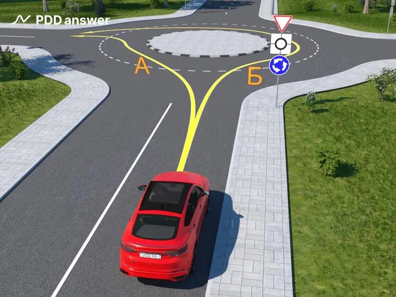 По какой из показанных траекторий водителю легкового автомобиля разрешено повернуть налево на показанном перекрёстке?