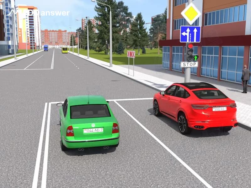 Разрешено ли продолжить движение прямо легковым автомобилям в показанной ситуации?