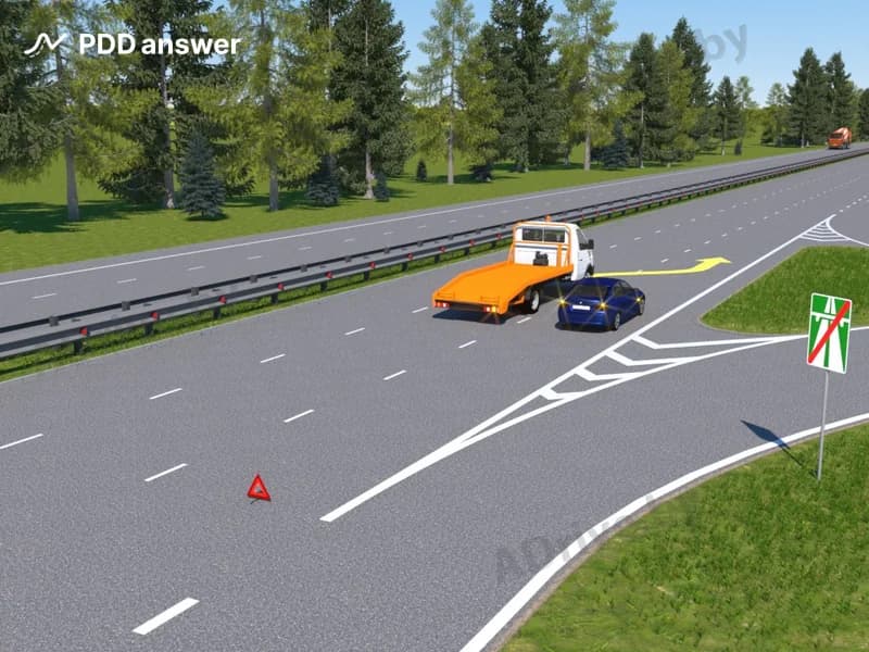 Каким образом должна быть проведена эвакуация (буксировка) неисправного транспортного средства методом частичной погрузки в показанной ситуации?