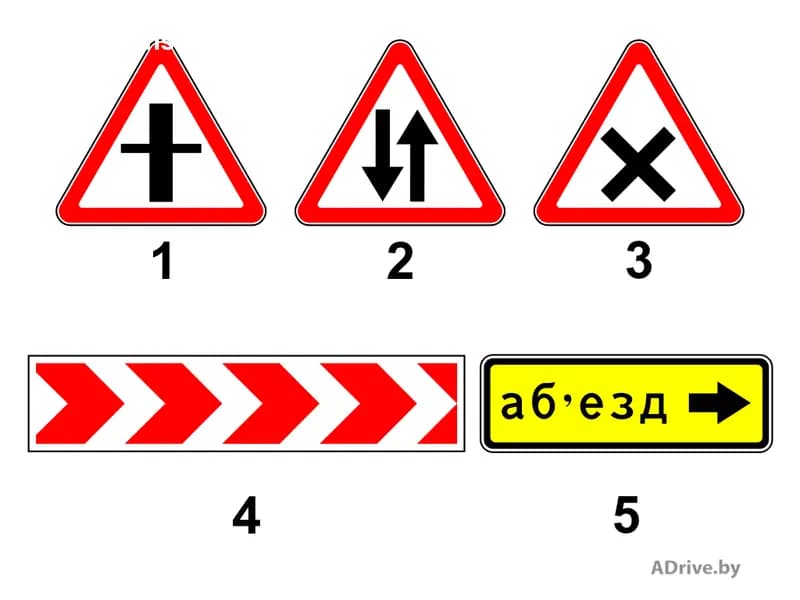 Какие из показанных на рисунке дорожных знаков относятся к группе «Предупреждающие знаки»?