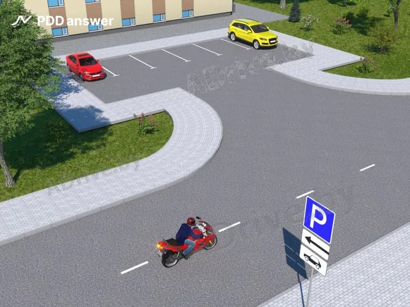 Разрешается ли водителю поставить мотоцикл  на стоянку слева от дороги в показанной ситуации?