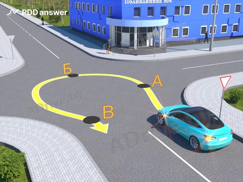 В какой точке водитель легкового автомобиля должен прекратить подачу сигнала световыми указателями поворота?