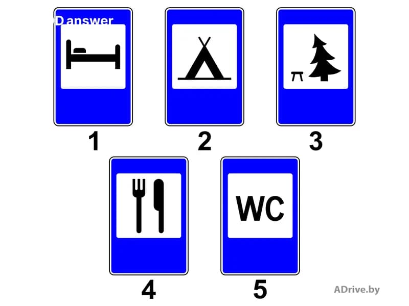Какой из показанных на рисунке дорожных знаков информирует о расположении кемпинга?