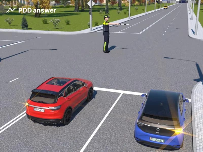 Каким транспортным средствам разрешено продолжить движение в показанной ситуации?