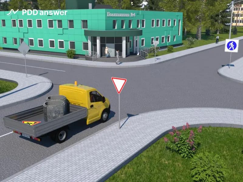 Разрешается ли водителю грузового автомобиля коммунальной службы с технически допустимой общей массой не более 3.5 тонны проехать прямо через показанный перекрёсток при отсутствии иных возможностей подъезда к месту проведения работ?