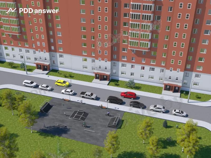 Водители красного и жёлтого автомобиля не могут совершить встречный разъезд в жилой зоне. Водитель какого автомобиля должен уступить дорогу в показанной ситуации?