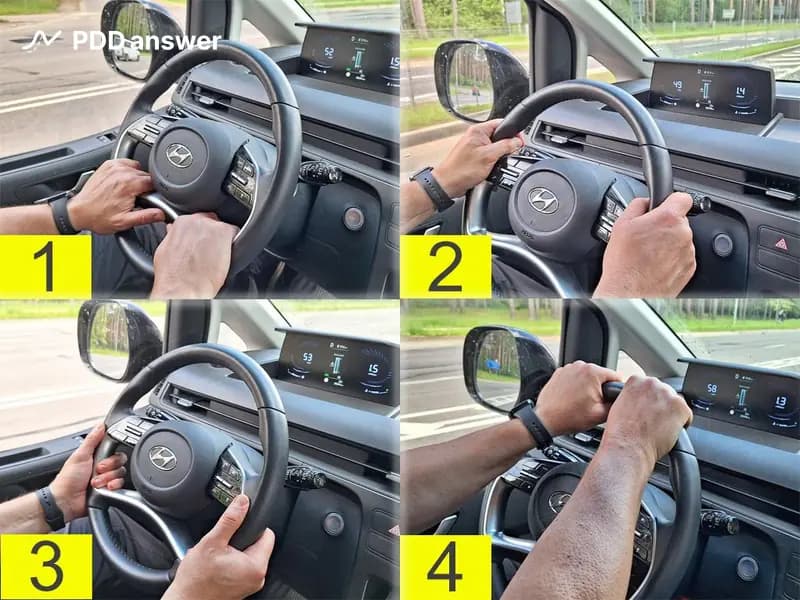 Укажите правильное положение рук на рулевом колесе при управлении транспортным средством: