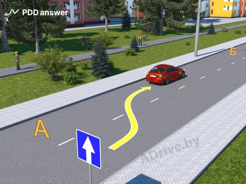 Водитель автомобиля совершил вынужденную остановку у левого края проезжей части дороги в населённом пункте. В какой из показанных точек он должен установить знак аварийной остановки?