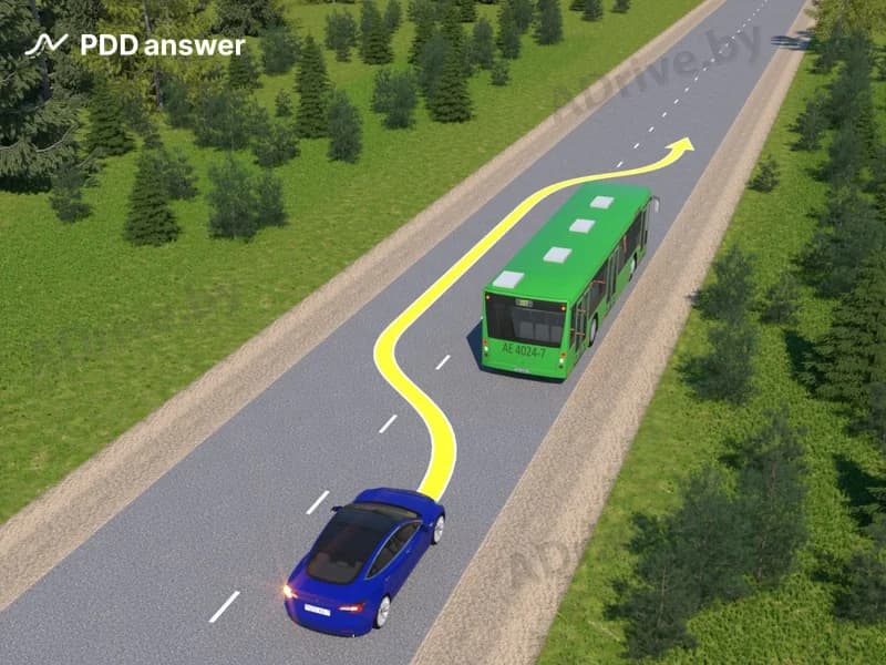 Когда водитель синего автомобиля обязан прекратить подачу левого сигнала световыми указателями поворота в показанной ситуации, совершая обгон?