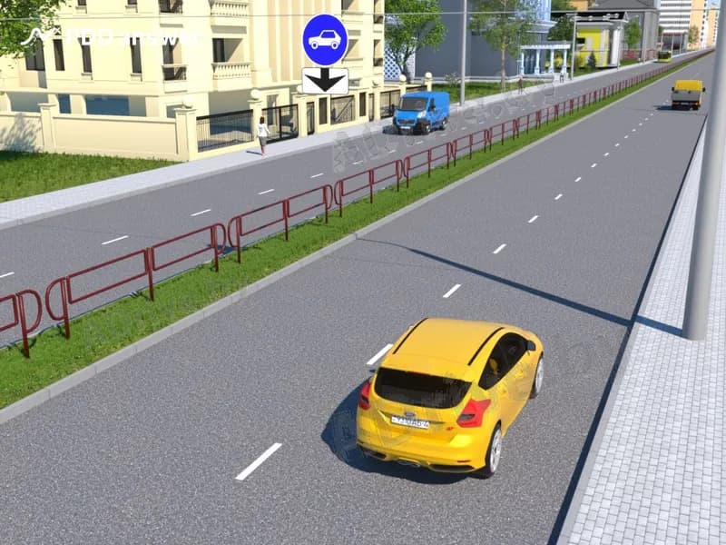 По какой полосе движения в населённом пункте разрешено двигаться легковому автомобилю при установке над проезжей частью дороги сочетания дорожных знаков, показанного на рисунке?