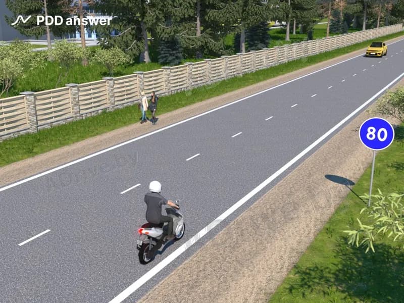 В каком из перечисленных случаев водитель мопеда не нарушит Правила дорожного движения, двигаясь по дороге, обозначенной показанным дорожным знаком?