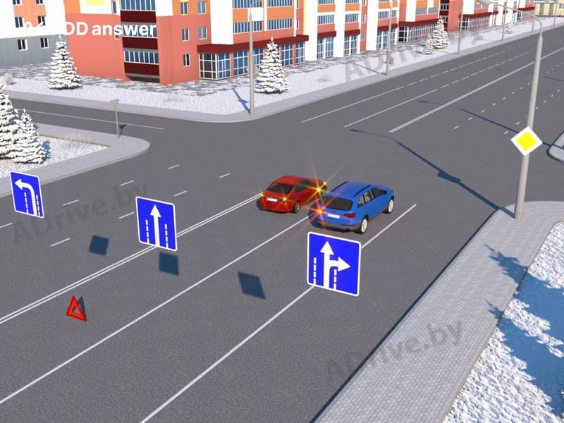 Разрешается ли водителю синего автомобиля выполнить поворот налево так, как показано на рисунке?