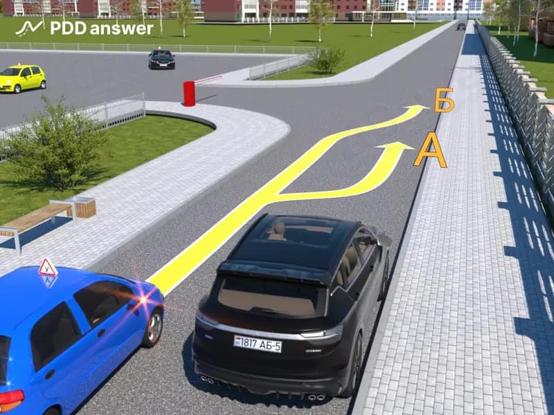 По какой траектории следует завершить объезд стоящего автомобиля в показанной ситуации?