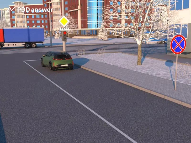 Нарушил ли Правила дорожного движения водитель легкового автомобиля, остановившись перед запрещающим сигналом светофора в зоне действия дорожного знака «Остановка запрещена»?