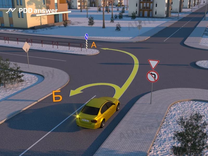 В каких направлениях из показанных на рисунке разрешено продолжить движение водителю жёлтого легкового автомобиля?