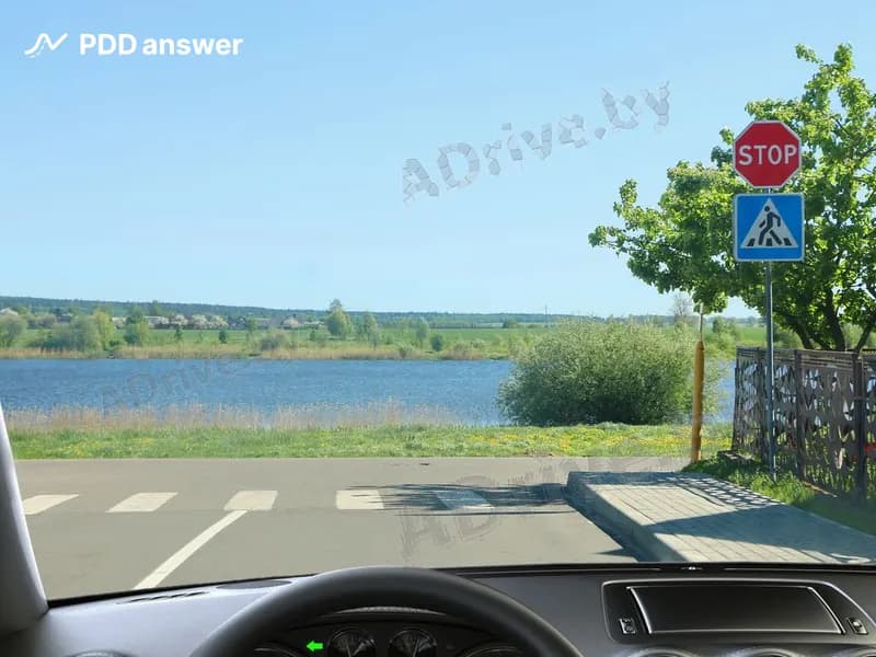 Должны ли Вы остановиться в показанной ситуации, если к перекрёстку не приближаются в пределах видимости по главной дороге транспортные средства?