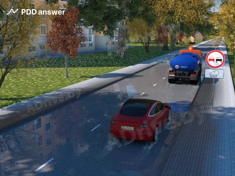 Разрешено ли водителю легкового автомобиля обогнать грузовой автомобиль, двигающийся со скоростью 35 км/ч, в показанной ситуации?