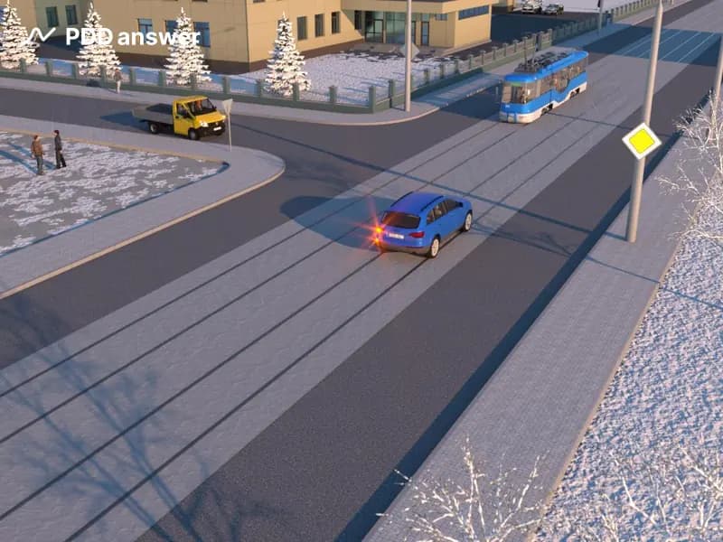 Водитель легкового автомобиля, поворачивающий налево, в показанной ситуации: