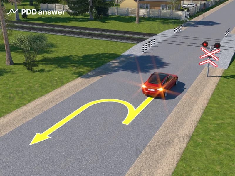 Нарушит ли водитель красного автомобиля Правила дорожного движения, выполнив разворот с применением заднего хода в ситуации, показанной на рисунке?