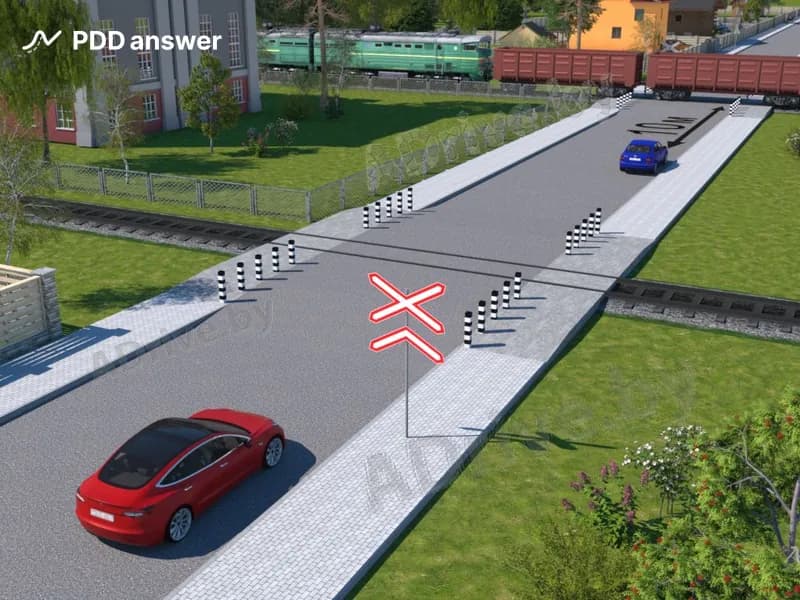 Водитель какого автомобиля остановился правильно для пропуска локомотива?