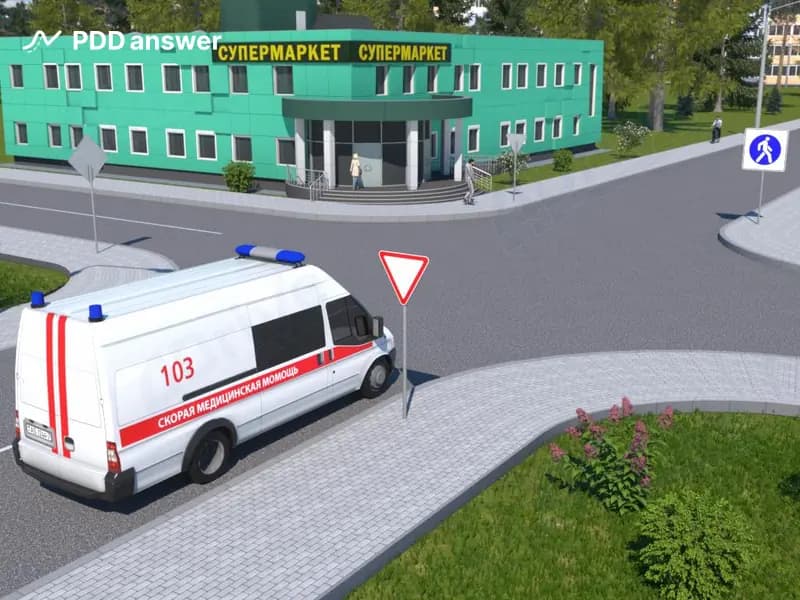 Разрешается ли водителю автомобиля скорой помощи проехать прямо через показанный перекрёсток при наличии иных возможностей подъезда к месту нахождения больного?