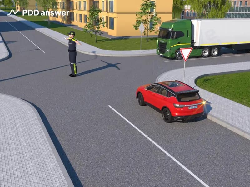 Разрешается ли водителю легкового автомобиля в показанной ситуации повернуть направо?