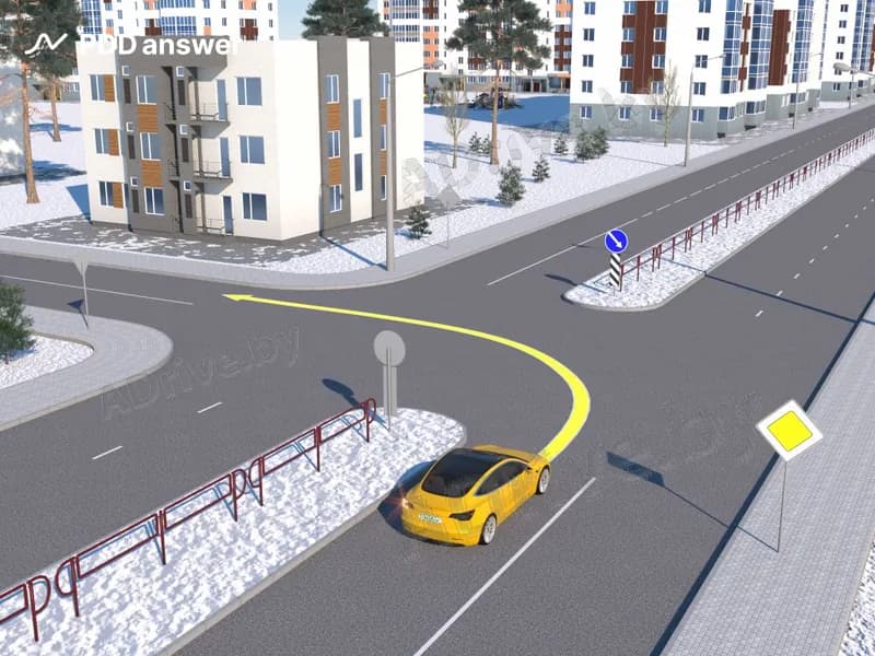 Разрешено ли водителю жёлтого легкового автомобиля повернуть налево в показанной ситуации?