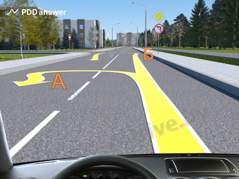 По какой из показанных траекторий Вам разрешено выполнить разворот, управляя легковым автомобилем?