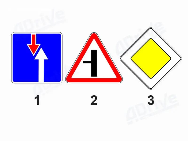 Какие из показанных дорожных знаков предоставляют преимущественное право проезда перекрёстка (пересечения проезжих частей дорог)?