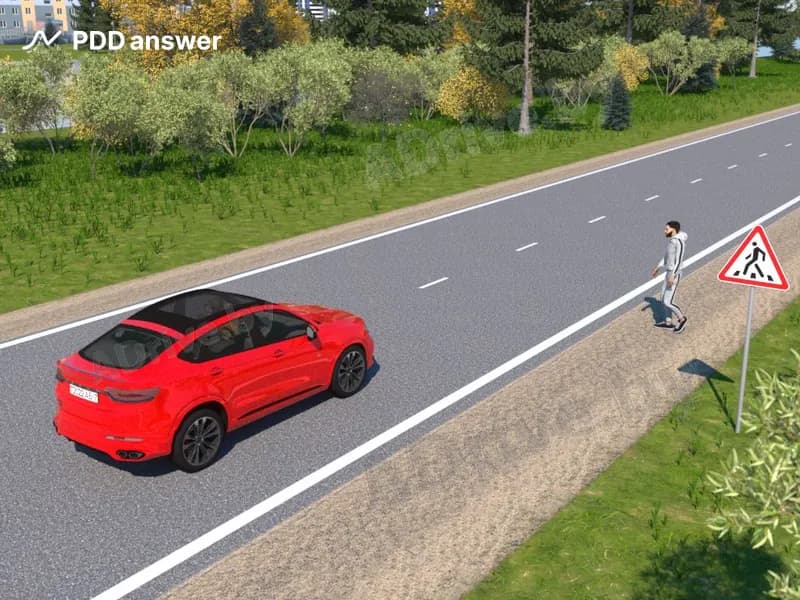 Имеет ли преимущество пешеход в показанной ситуации вне населённого пункта?