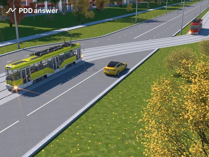 Должен ли уступить дорогу трамваям водитель жёлтого легкового автомобиля?