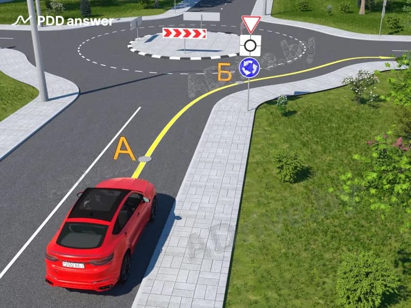 В какой из показанных точек водитель должен подать сигнал световыми указателями правого поворота при движении по показанной траектории?