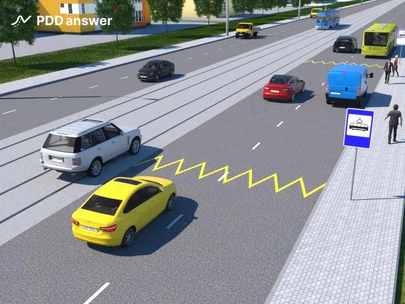 Нарушит ли Правила дорожного движения водитель белого автомобиля, если выполнит опережение по трамвайным путям попутного направления в показанной ситуации?